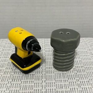 Yellow and Black Drill Salt Shaker with Gray Bolt Shaker Set
